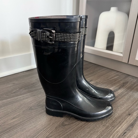 Burberry Black Rubber Silver Studded Belt Detail Knee High...